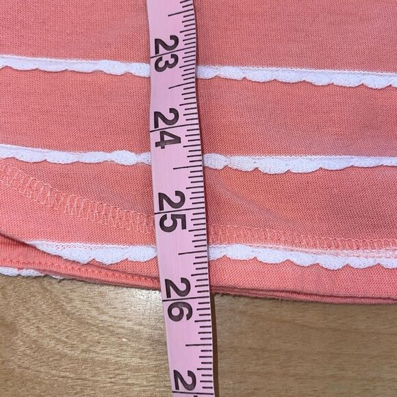 Talbots T by Talbots Scalloped Striped Long Sleeve Top Coral White Size Large - Picture 7 of 7